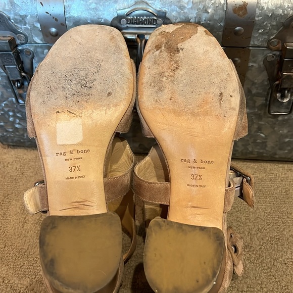 Rag & Bone Open Toe Suede Sandal Bootie With Buckles Neutral Tan Camel - Picture 8 of 9